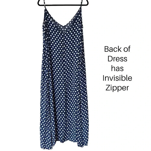 NWT | SLEEVELESS MAXI V-NECK SLIP DRESS NAVY BLUE WHITE POLKA DOT | SIZE: 14 - Picture 6 of 9